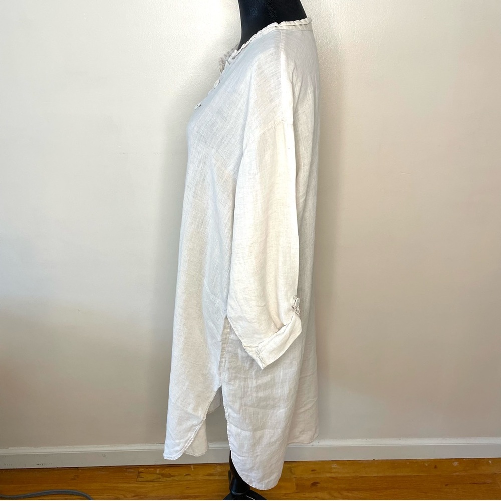 Flax Dress Linen Shirt Long Tunic Lagenlook Minimalist Beige Size Small - Picture 4 of 9